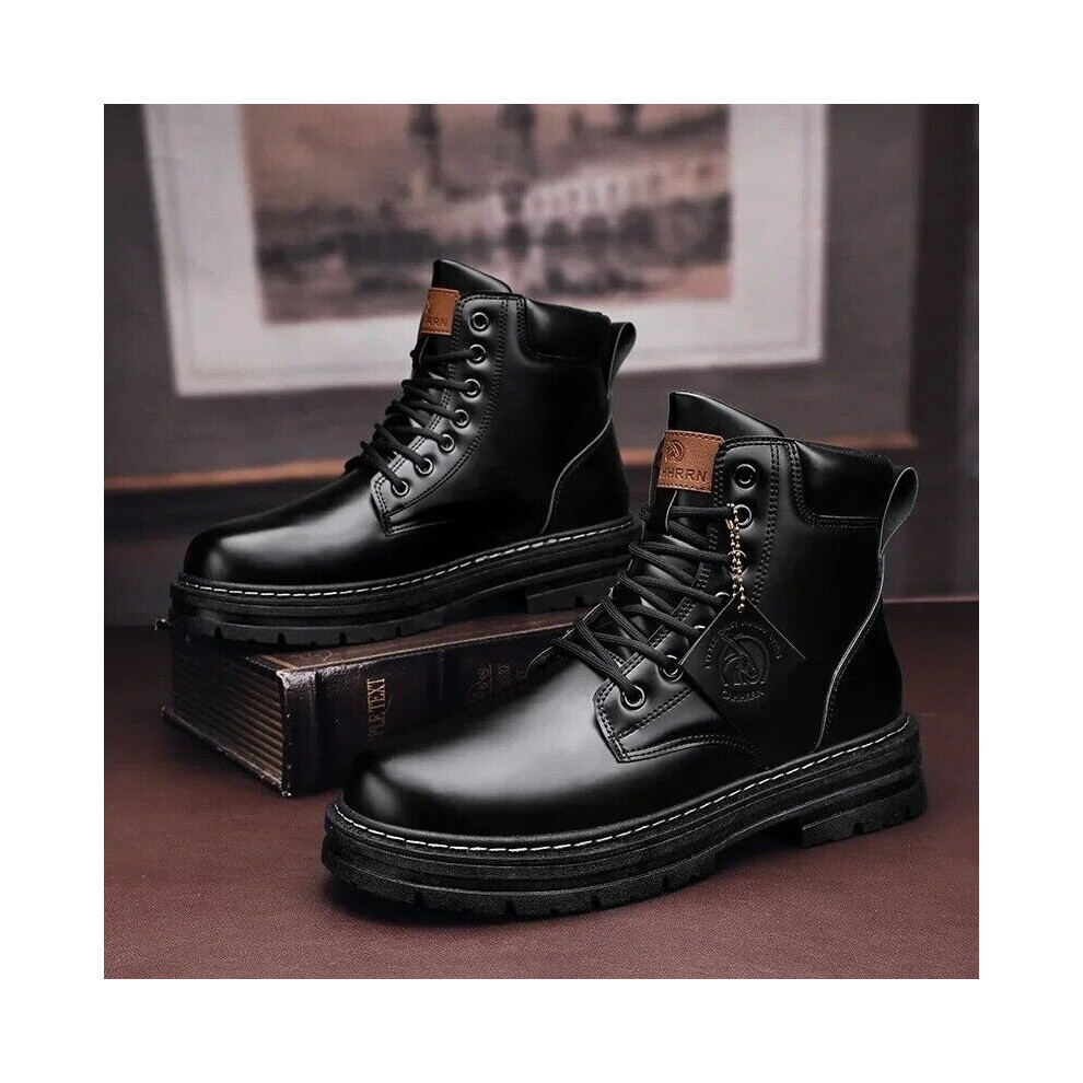 (9.5, BLACK) High Top Boots Men's Shoes Fashion Motorcycle Ankle Boots for Men Winter