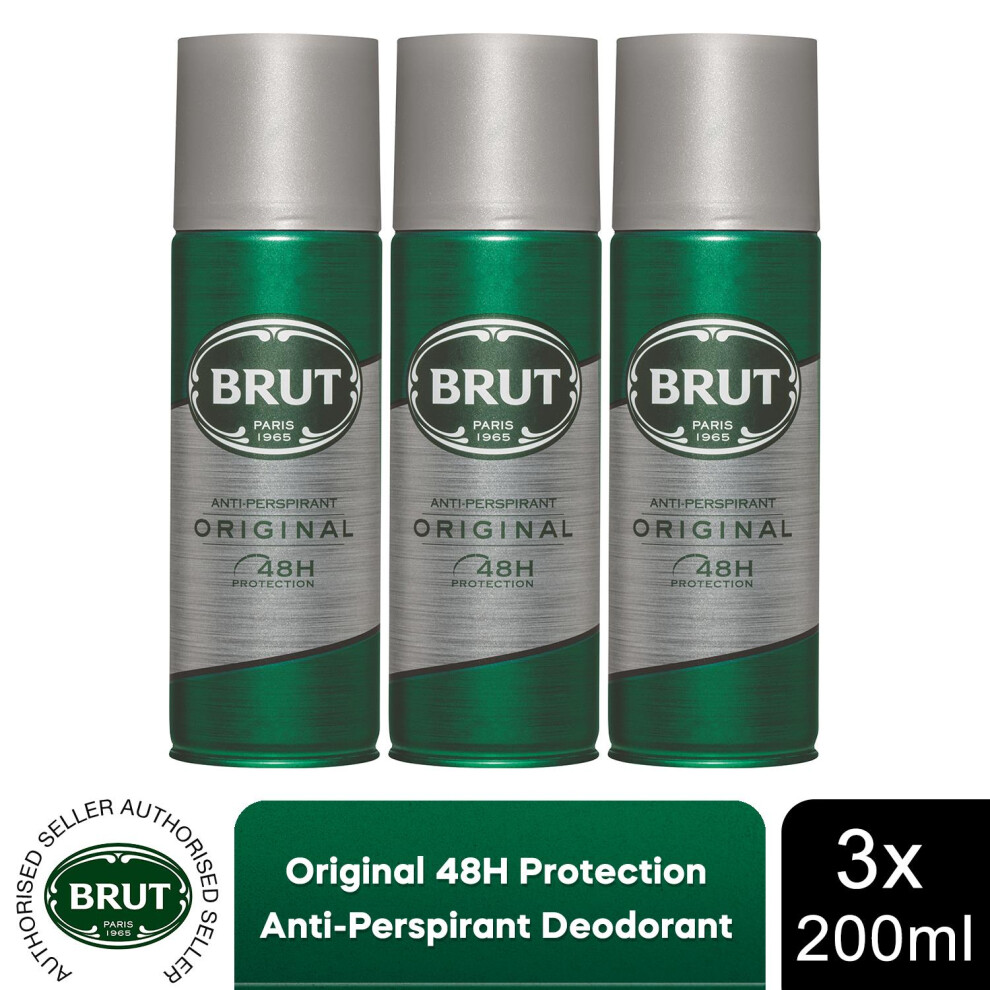 Brut Original Men's Antiperspirant Deodorant w/ Distinctive Fragrance 200ml, 3pk