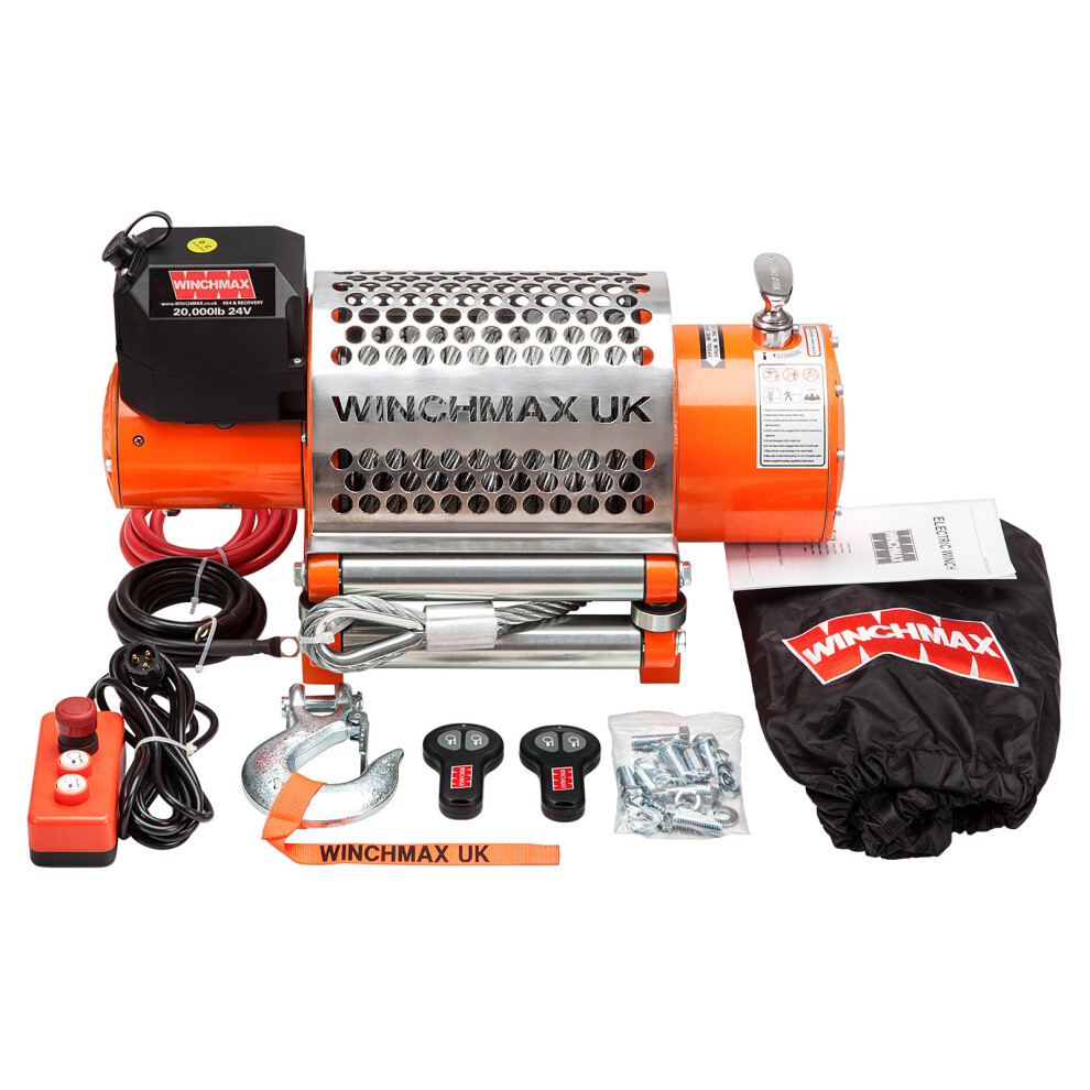 Winchmax 20,000Lb Heavy Recovery 24V Winch. 25M X 14Mm Steel Rope