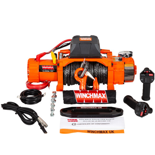 WINCHMAX 12,000lb 12V Electric Winch, Two Speed. 26m 11mm Dyneema Rope.