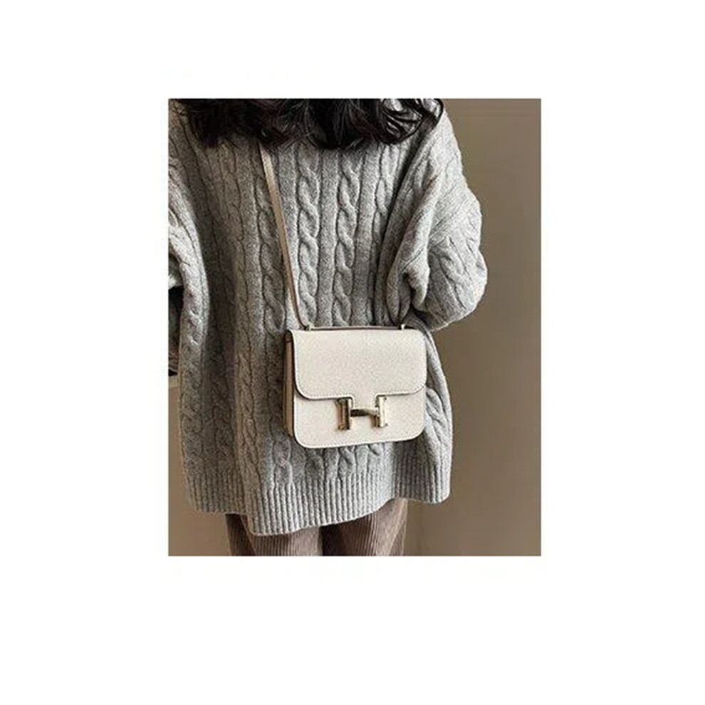 (Off white) Lychee pattern H buckle light luxury shoulder crossbody bag