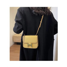 (Sydney yellow) Lychee pattern H buckle light luxury shoulder crossbody bag