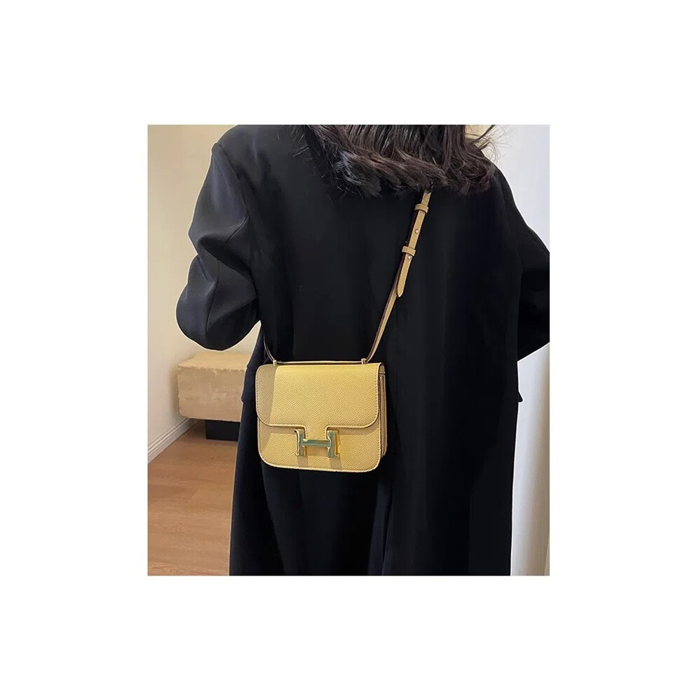 (Sydney yellow) Lychee pattern H buckle light luxury shoulder crossbody bag