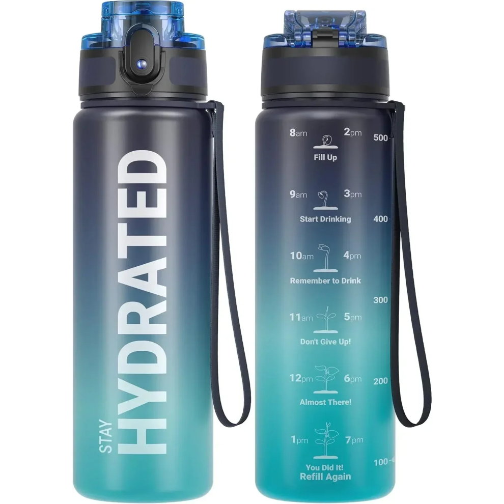 Zeebax Limited Blue ( Gradient) 32Oz Motivational Sport Water Bottle +Free Gift