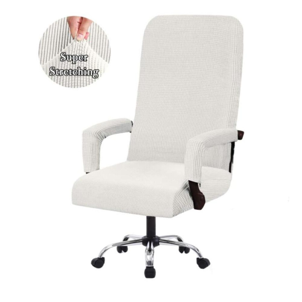 (white, L) Elastic Office Lift Computer Chair Cover Modern Anti-dirty Boss Rotating Chair Seat Case Removable Thickened With Armrest Covers