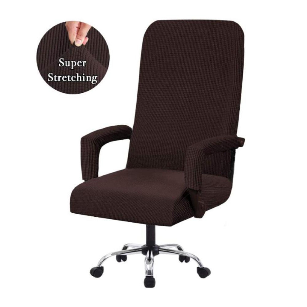 (dark brown, M) Elastic Office Lift Computer Chair Cover Modern Anti-dirty Boss Rotating Chair Seat Case Removable Thickened With Armrest Covers