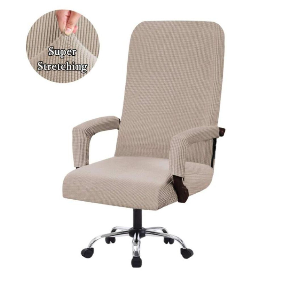 (khaki, M) Elastic Office Lift Computer Chair Cover Modern Anti-dirty Boss Rotating Chair Seat Case Removable Thickened With Armrest Covers