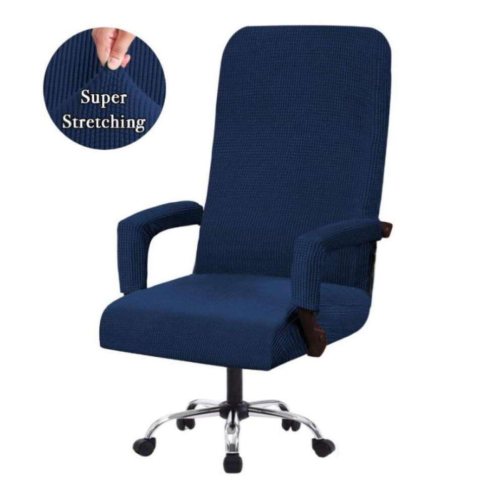 (navy blue, L) Elastic Office Lift Computer Chair Cover Modern Anti-dirty Boss Rotating Chair Seat Case Removable Thickened With Armrest Covers