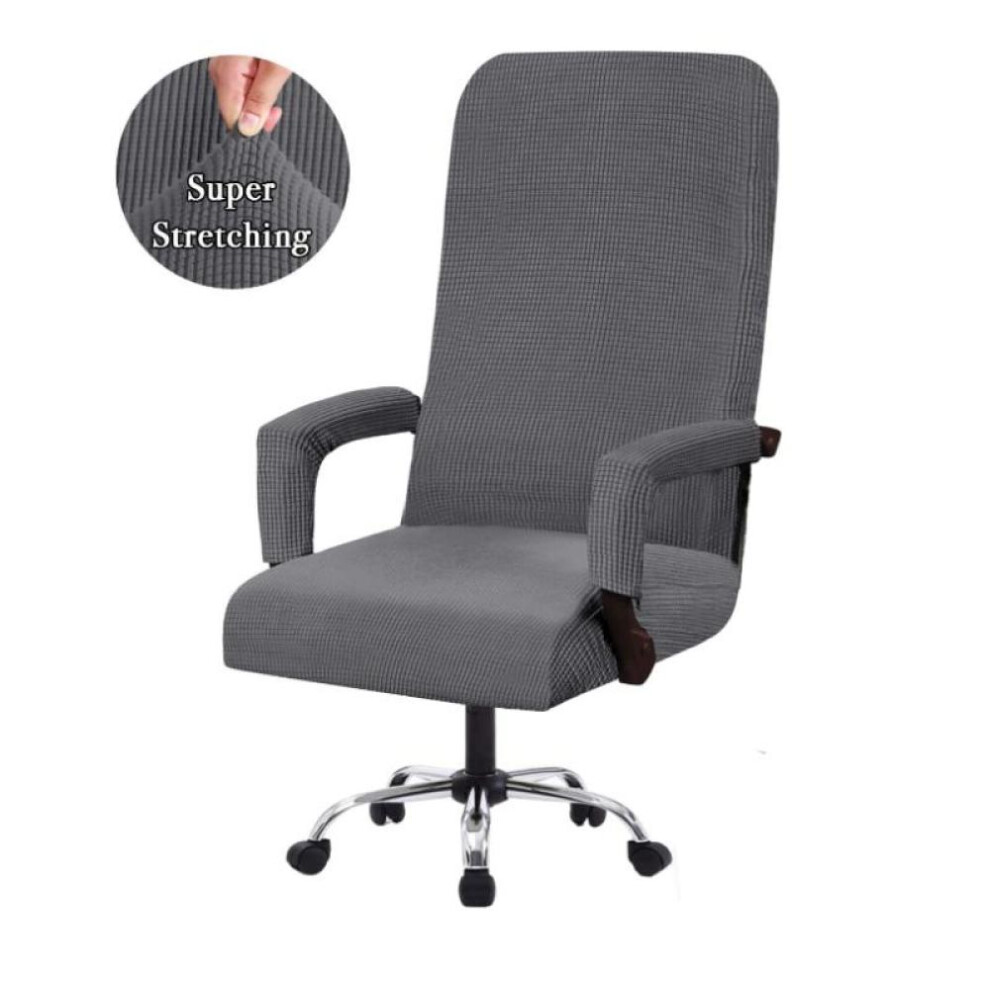 (dark grey, L) Elastic Office Lift Computer Chair Cover Modern Anti-dirty Boss Rotating Chair Seat Case Removable Thickened With Armrest Covers