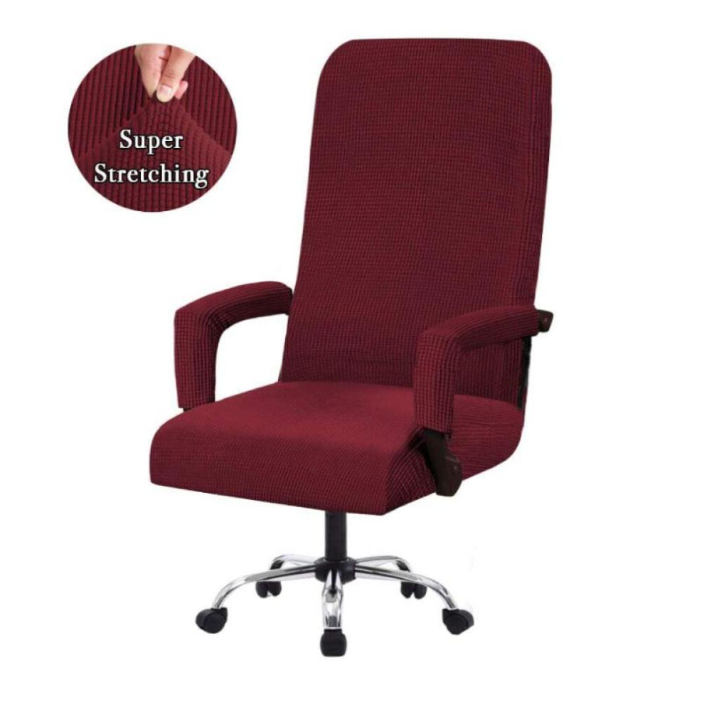 (burgundy, M) Elastic Office Lift Computer Chair Cover Modern Anti-dirty Boss Rotating Chair Seat Case Removable Thickened With Armrest Covers