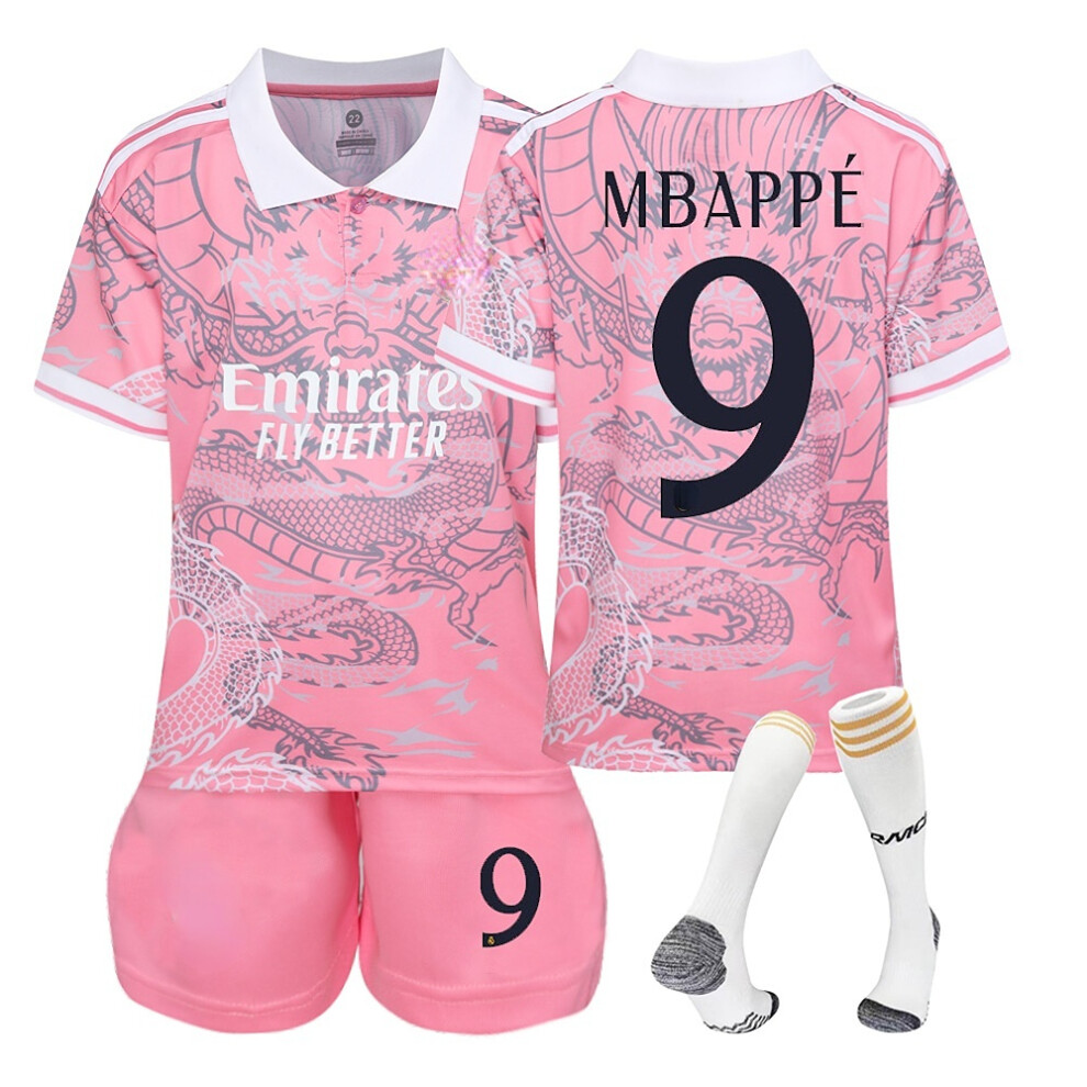 (22(120-130CM)) 24/25 Popular Pink Dragon Soccer Activewear Print No.9 Mbappe Fans Training Football Jerseys Kits