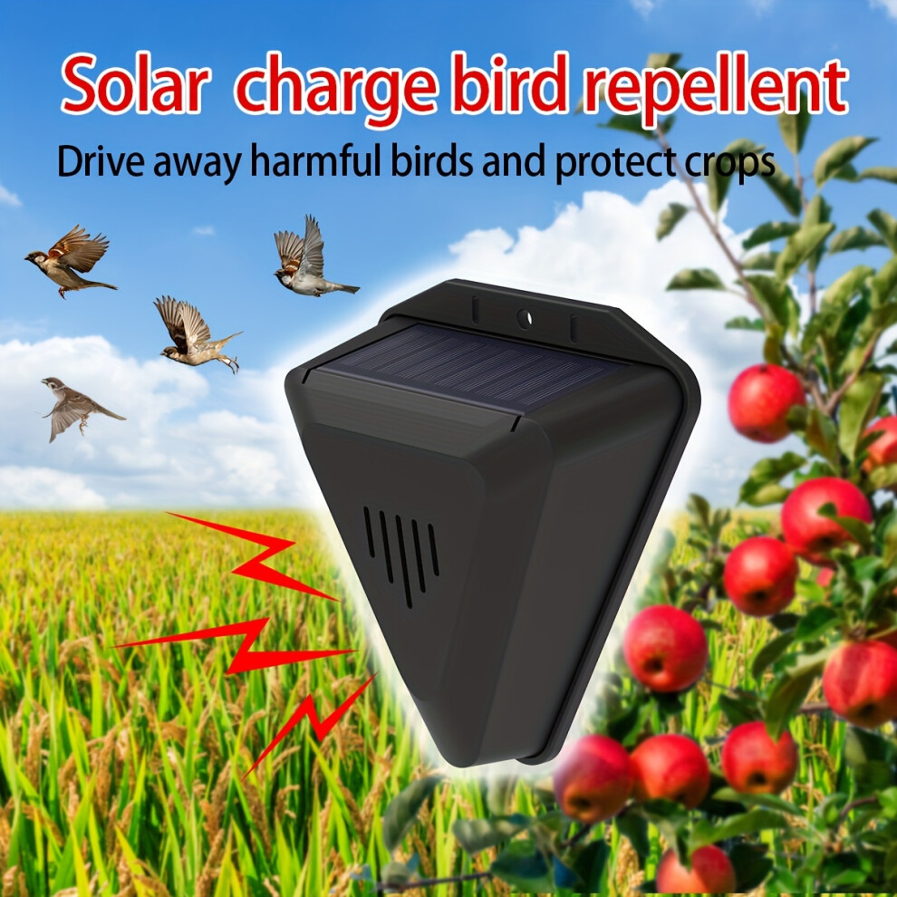 (N911Q-Black) Solar-Powered Bird Repeller with 13 Deterrent Sounds - Rechargeable, Perfect for Gardens, Farms & Yards, Built In, Keep Bird And Keeo Willife Away