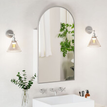 (50 cm x 90 cm, Brushed Nickel) Arched Mirror Cabinet Bathroom Wall Metal Framed