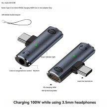 (Grey) Headphone Fast Charger 2-in-1 Type-C to 3.5mm + PD/QC Charging 100W Adapter Accessories for Apple 16Promax