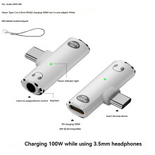 (White) Headphone Fast Charger 2-in-1 Type-C to 3.5mm + PD/QC Charging 100W Adapter Accessories for Apple 16Promax