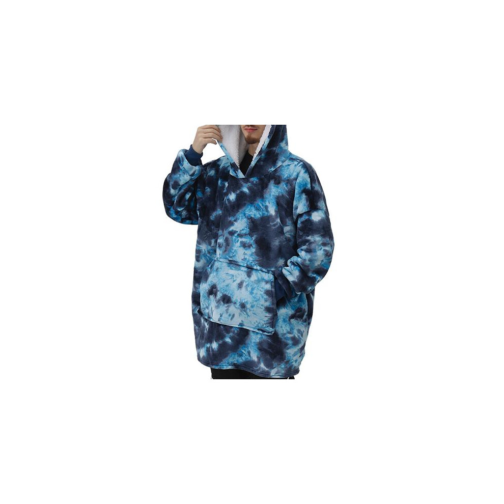 Dark Blue Tie-dye Sherpa Oversized Hoodie Blanket