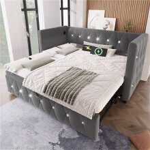 (Grey) 3FT Single Daybed Single Upholstered Bed Sofa Bed