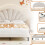 (Beige) 4ft6 Double Upholstered Velvet Bed Frame 7