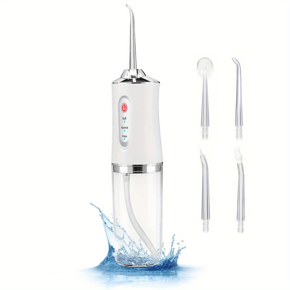 Topsrjyl (White) [Popular Choice] Famorial 4-In-1 Cordless Water Flosser - Usb Rechargeable, Portable Oral Irrigator With 4 Jet Tips For Deep Cleaning & Fresh