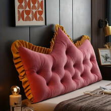 (Lucy Red, 90x50cm) Fashionable Velvet Backrest Pillow with Ruffles - Soft Large Sofa Bed Cushion