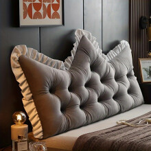 (Mica Grey, 150x60cm) Fashionable Velvet Backrest Pillow with Ruffles - Soft Large Sofa Bed Cushion