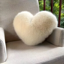 (Beige, 40*50cm) Art Deco Faux Fur Heart-Shaped Throw Pillow 40x50cm, Soft Plush Non-Shedding Cushion