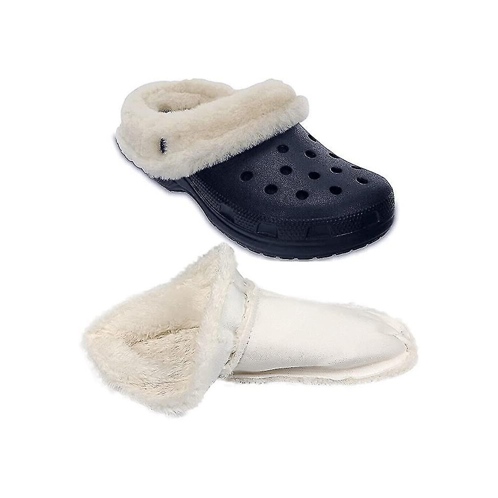 (Size 39-40) Insoles For Crocs Clogs Replacement, White Fur Insert Lining Shoe Inner Sole Warm Removable Furry Liners Crocs Shoes Clogs Replacement