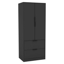 (Black) 2 Door 2 Drawer Minimalist Bedroom Wardrobe Storage & Hanging Rail 180cm