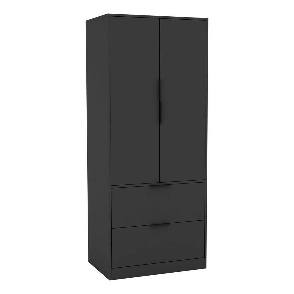 Urbn Living (Black) 2 Door 2 Drawer Minimalist Bedroom Wardrobe Storage & Hanging Rail 180Cm