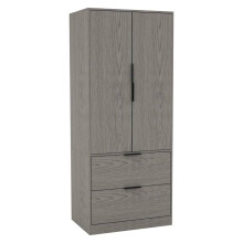 (Cedar Grey) 2 Door 2 Drawer Minimalist Bedroom Wardrobe Storage & Hanging Rail 180cm