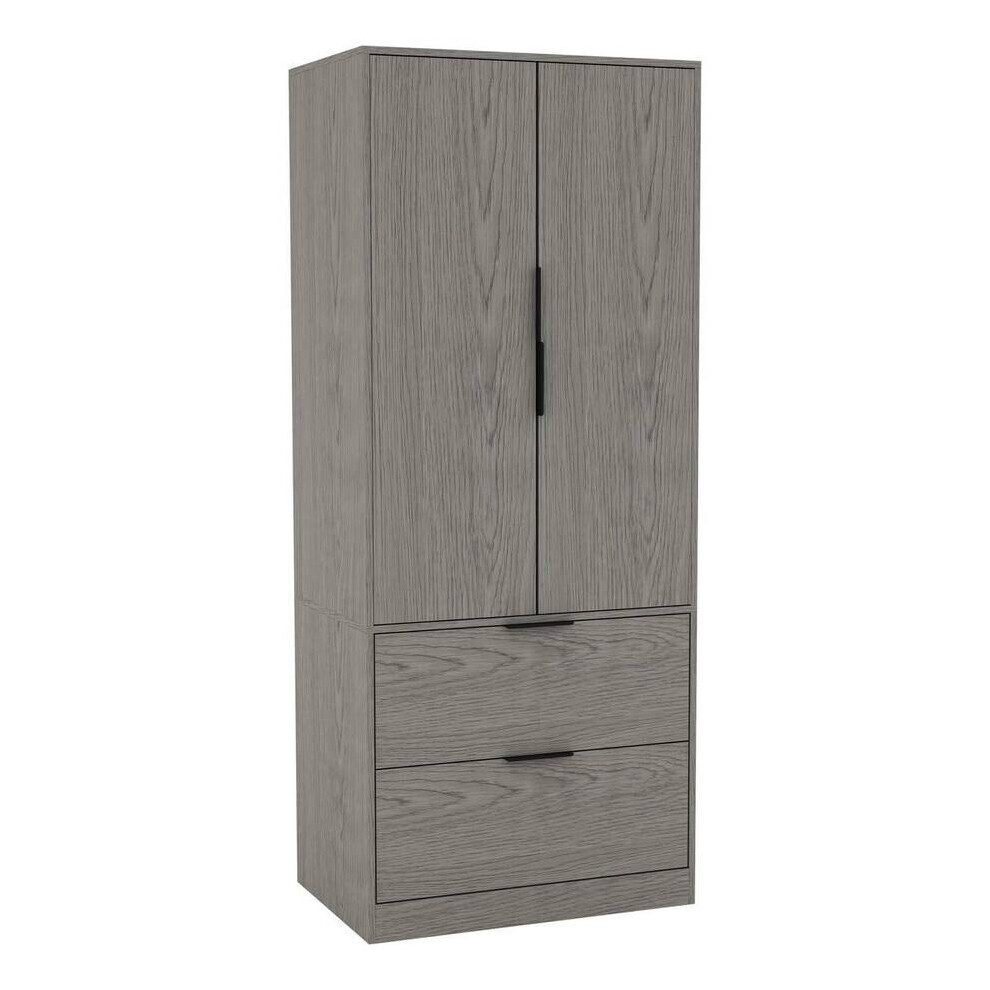 (Cedar Grey) 2 Door 2 Drawer Minimalist Bedroom Wardrobe Storage & Hanging Rail 180cm