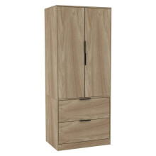 (Oak) 2 Door 2 Drawer Minimalist Bedroom Wardrobe Storage & Hanging Rail 180cm
