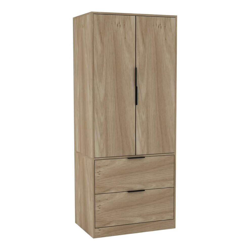 (Oak) 2 Door 2 Drawer Minimalist Bedroom Wardrobe Storage & Hanging Rail 180cm