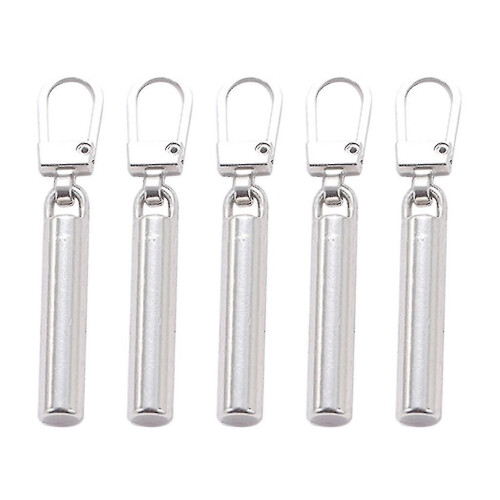 (Silver, Column type) 5pcs Zipper Pull Replacement Metal Zipper Mend Fixer Zipper Tab Rep () #calu
