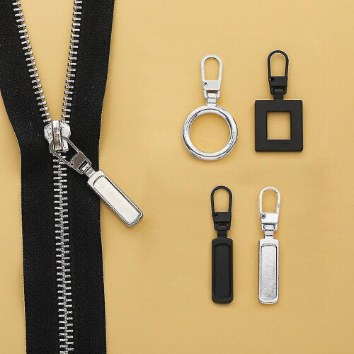 (Silver, Square) 5pcs Zipper Pull Replacement Metal Zipper Mend Fixer Zipper Tab Rep () #calu 1