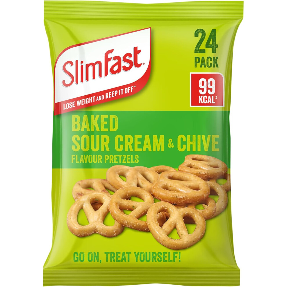 SlimFast Sour Cream Pretzel Snack Bag Crunchy Tasty Low Calorie Snack 24 x 23 g Multipack