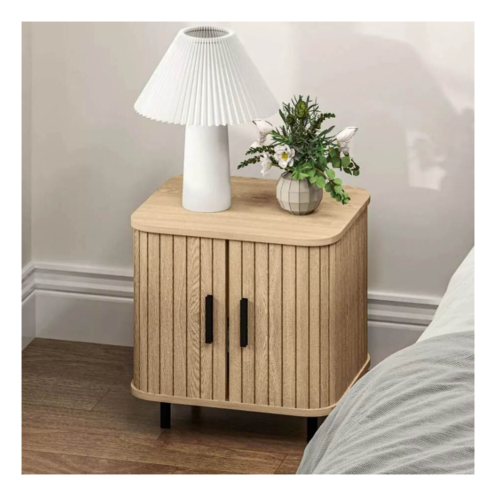 Small Bedside Cupboard Mid Century Style Side Table Storage Cabinet