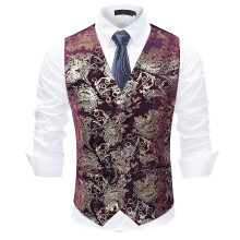Sliktaa Mens Hipster Metallic Paisley Printed V-Neck Suit Vest Tuxedo Waistcoat