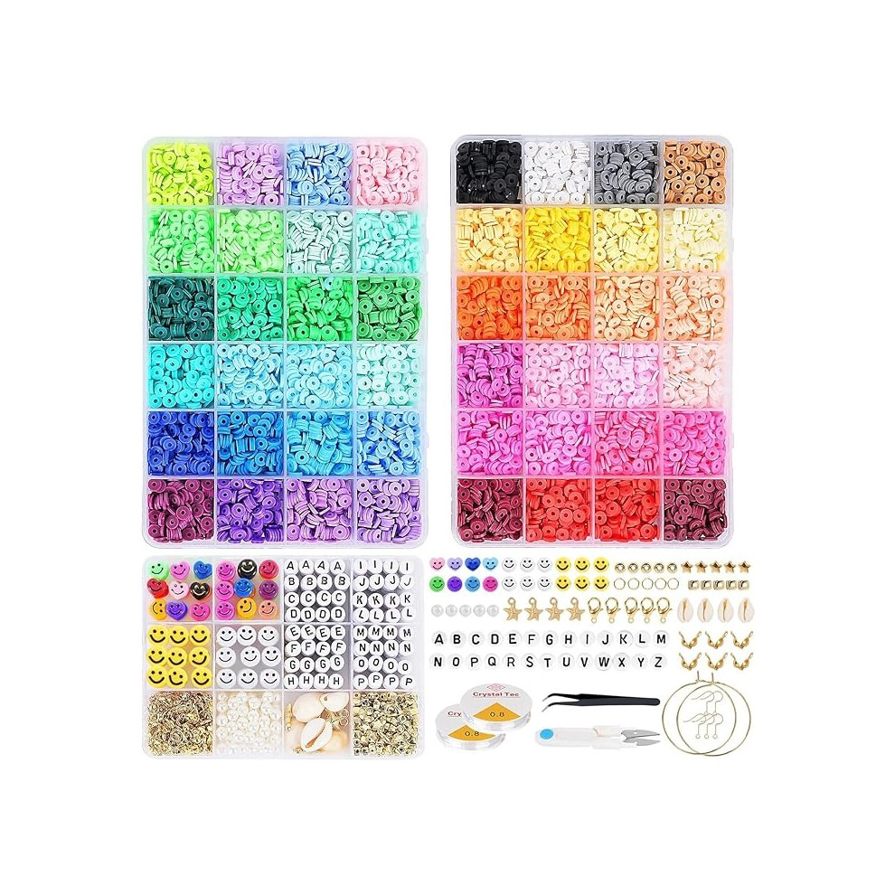 10,000+ Clay Beads Bracelet Making Kit - Flat Polymer Beads for DIY