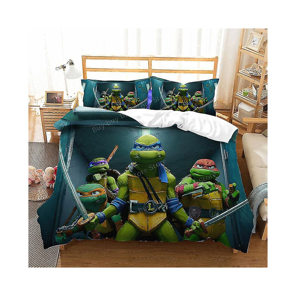 (AU Double-180x210cm) Otwoo Teenage Mutant Ninja Turtles New Movie Bedding Set Duvet Cover Pillowcase Set Children Anime Room Decor Cartoon Quilt Cover Gift