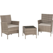 Garden Furniture Set, Willow 3 Piece Grey Rattan/Grey Fabric/Black