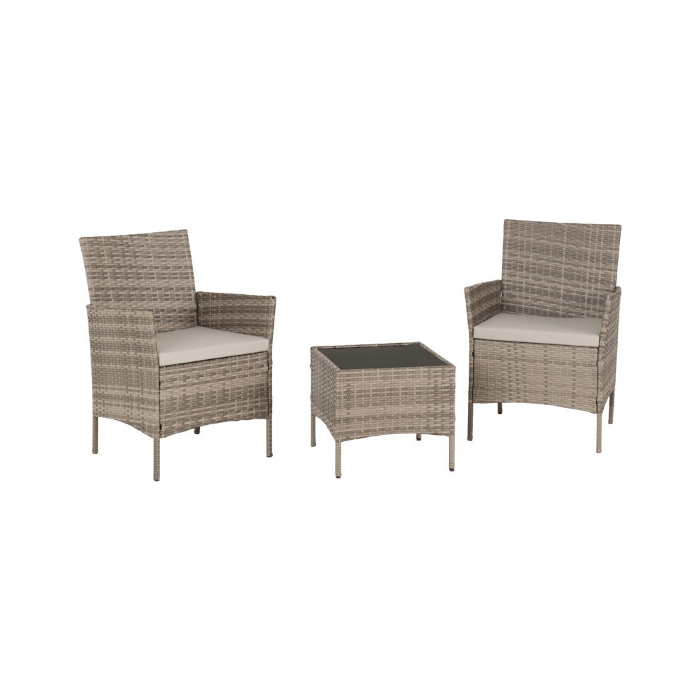 Garden Furniture Set, Willow 3 Piece Grey Rattan/Grey Fabric/Black
