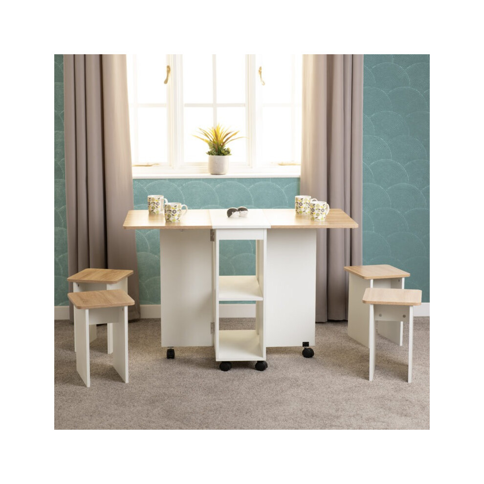 Stowaway Dining Set Oak Effect/White, Seymore With 4 Stools