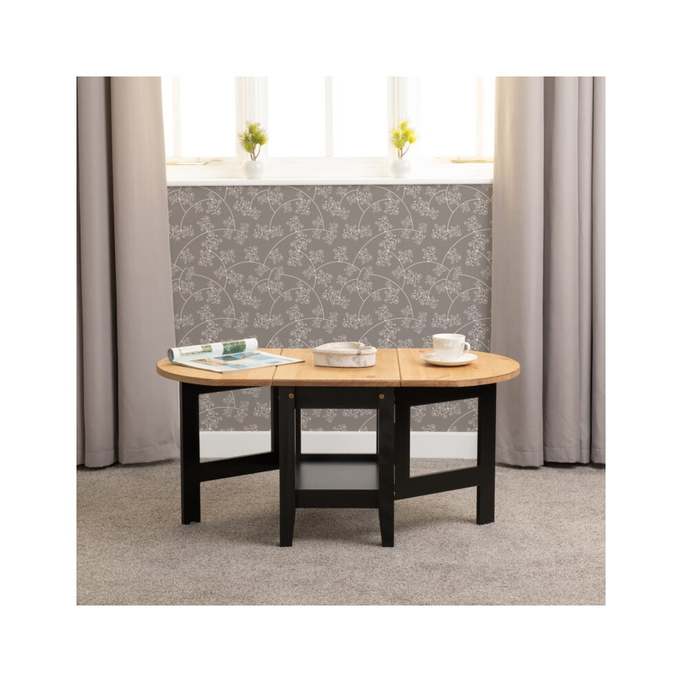 Seconique (Black/Distressed Waxed Pine) Santos Drop Leaf Coffee Tables Waxed Pine Black,Brown