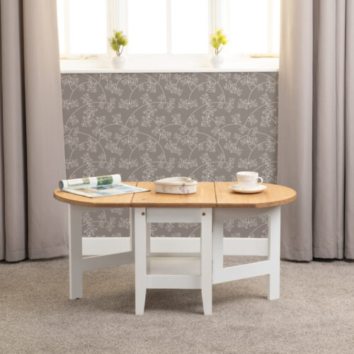 Seconique (White/Distressed Waxed Pine) Santos Drop Leaf Coffee Tables Waxed Pine