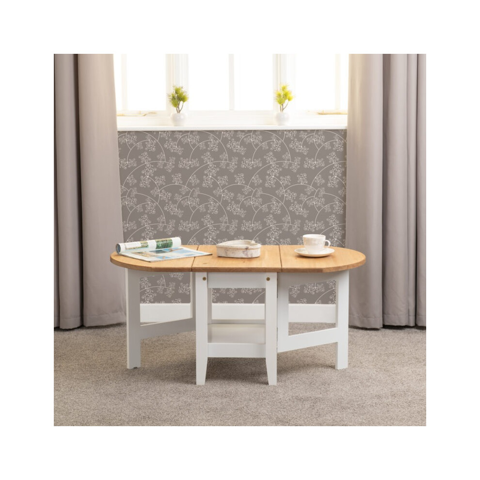 Seconique (White/Distressed Waxed Pine) Santos Drop Leaf Coffee Tables Waxed Pine White,Brown