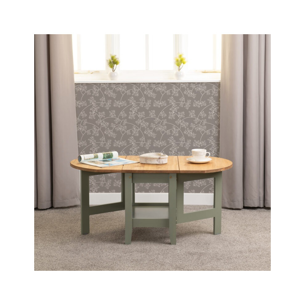 Seconique (Green/Distressed Waxed Pine) Santos Drop Leaf Coffee Tables Waxed Pine Green,Brown