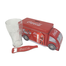 Coca-Cola Truck Money Tin With Glass & Bottle Opener