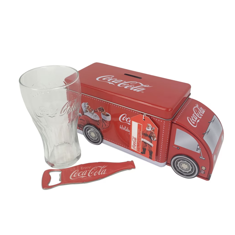 Coca Cola Coca-Cola Truck Money Tin With Glass & Bottle Opener