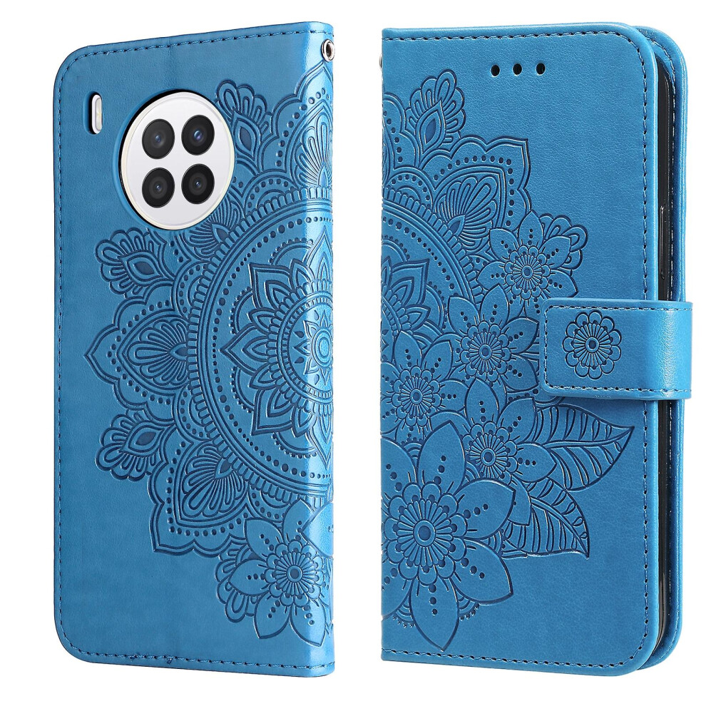 (Blue) Flowers Embossed Pu Case For Huawei Nova 8I / Honor 50 Lite Blue 8795863371733